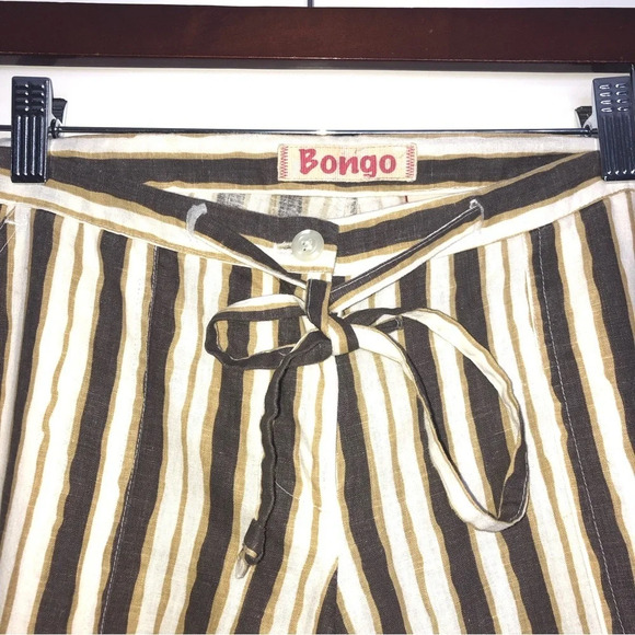 5/$25 
Vintage Bongo Striped Pants BohoM Linen Blend Flare Zip Button Tie Front - Picture 4 of 8